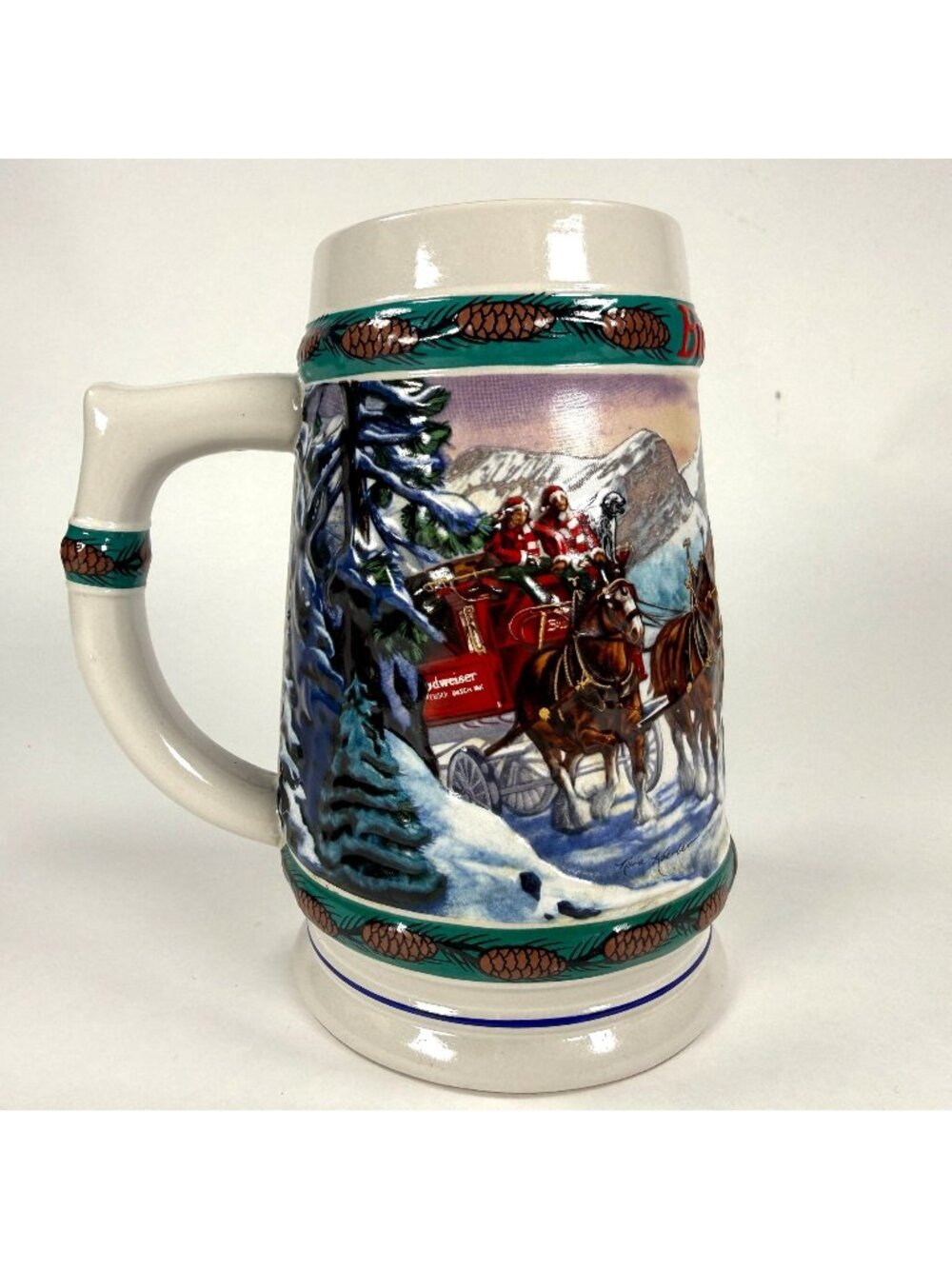 Vintage 1993 Budweiser Beer Holiday Stein Mug Clydesdale Horses Nora Koerber